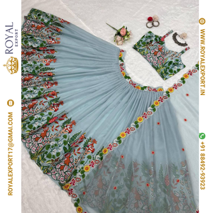 Nouvelle collection de lehenga choli en tissu organza tabby pour les fêtes, avec broderie au fil - Product Image 4