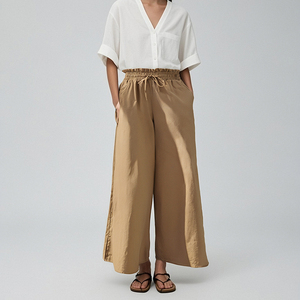 2025 été nouvelles femmes taille haute ample décontracté confortable poche coton <span class=keywords><strong>lin</strong></span> jambe large jupe décontractée <span class=keywords><strong>pantalon</strong></span> - Product Image 6