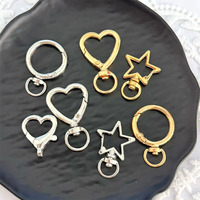 Porte-clés en alliage de zinc en forme de cœur, étoile ou rond, avec fermoirs mousquetons à ressort, pendentifs breloques faits main pour DIY, vente en gros