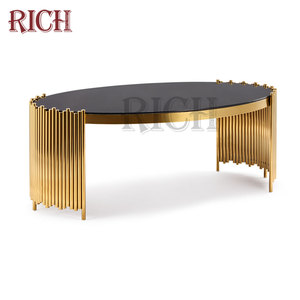 Tavolino da Caffè Circolare in Acciaio Inox Dorato con Piano in Vetro Scuro 8mm, <span class=keywords><strong>Tavolo</strong></span> da Tè per Ufficio in Vendita, Moderno Tavolino <span class=keywords><strong>Quadrato</strong></span> - Product Image 1