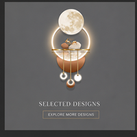 Décoration murale LED en forme de lune, sculpture en porcelaine cristalline avec anneaux de suspension pour couloir, salon, hôtel