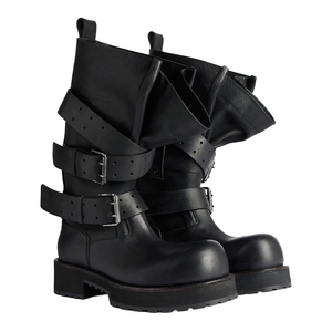 Stivali da Moto con Punta Arrotondata e Tacco Alto in Vera Pelle con Tripla Fibbia per Donna, Vendita all'Ingrosso OEM ODM - Product Image 2
