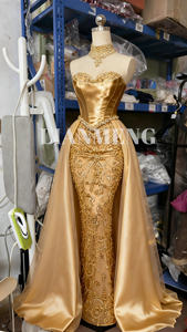 LM กระโปรงผ้าทูลประดับด้วยลูกปัดเลื่อมสำหรับ X661Corset ชุดราตรีงานเลี้ยงต้อนรับงานแต่งงานงานเต้นรำสีทองหรูหรา - Product Image 2