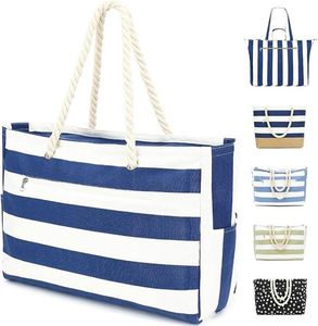 <b>Large</b> Canvas <b>Beach</b> <b>Bag</b> for Women, <b>Beach</b> <b>Bags</b> Waterproof Sand Proof with Zipper & Wet <b>Bag</b> Cruise Essentials - Product Image 1