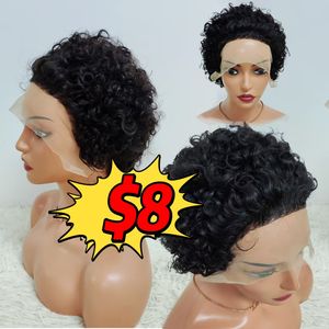 Promotion à 8 $ : Perruques bouclées Letsfly Pixie, Lace Frontal 13x1, 100% Cheveux Humains, Perruque Courte Afro Bouclée, Cheveux Remy Colorés, Livraison Rapide - Product Image 1