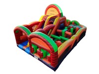 Divertido Tobogán Inflable con Obstáculos de Jungla Colorida, Equipo de Juego Infantil de PVC Resistente para Parques de Aventura