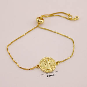 BM1196 Dainty 18K Gold St Benedict <span class=keywords><strong>San</strong></span> <span class=keywords><strong>Benito</strong></span> <span class=keywords><strong>Abad</strong></span> Protección Amuleto Bolo Pulseras de cadena ajustables para mujer Joyería Católica - Product Image 4