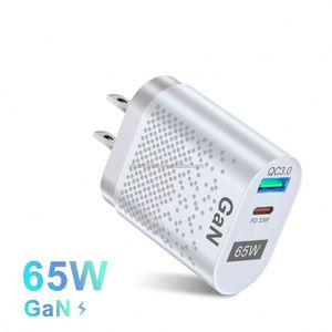 Travel Wall Charger 65W Gan <b>USB</b> <b>C</b> Power <b>Adapter</b> Dual Port <b>USB</b> QC3.0 Fast Charger 33W Universal Mobile Phone - Product Image 1