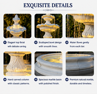 Fontaine d'eau sculpturale moderne en marbre blanc taille réelle BSA, fontaine en pierre à plusieurs niveaux avec éclairage LED pour cours et villas