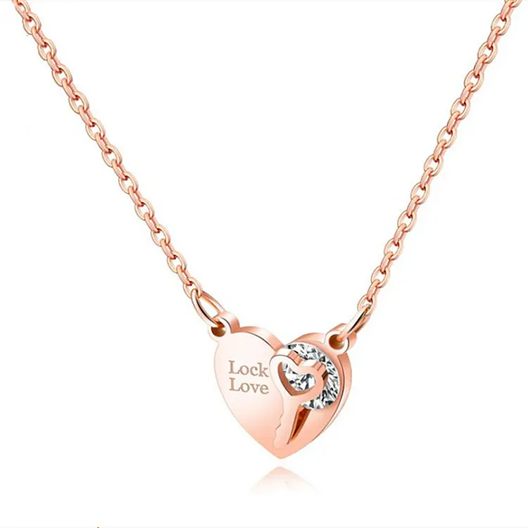 Fashion jewelry Love lock key Designer 14k Gold Filled Stainless Steel Cubic Zirconia Diamond Heart Pendant Pendant For Women