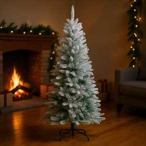 Sapin de Noël artificiel blanc de 2,10 m, en pin floqué, pour décoration intérieure, avec base, aspect réaliste, arbre de fête festif - Product Image 2
