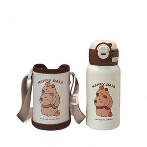 Botella de Agua Térmica Infantil de Acero Inoxidable 316, Ecológica, de 500 ml, con Diseño de Dibujos Animados, Doble Compartimento, Aislada, con Correa de Transporte - Product Image 1