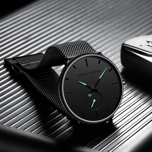 Nouvelle montre à quartz pour homme Hannah Martin 2026, design simple et sportif, étanche, en acier inoxydable, avec petit cadran en maille noire - Product Image 4