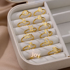 Set di Anelli Minimalisti con 12 Segni Zodiacali, Anello Aperto Regolabile in Acciaio Inossidabile con <span class=keywords><strong>Pietra</strong></span> Portafortuna, Anello con Simbolo <span class=keywords><strong>Zodiacale</strong></span> per Donne e Uomini - Product Image 1