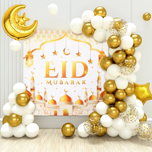 Noir or Eid Mubarak Latex feuille ballon et toile <span class=keywords><strong>de</strong></span> fond ensemble musulman Ramadan Mubarak lune étoile fête ballon arc ensemble - Product Image 3