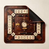 Tapis de Mahjong Vintage Style Machine à Écrire, Motif Rétro Imprimé Sépia, Antidérapant en Microfibre, Tapis de Table de Mahjong Américain pour 4 Joueurs