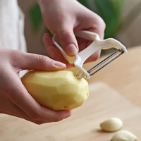 Idées de produits innovants 2025, éplucheur de fruits et légumes multifonctionnel écologique en acier inoxydable blanc, lame en acier inoxydable, poignée en ABS/PP