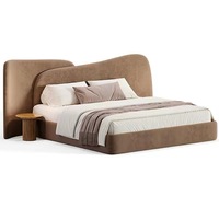 Cadre de lit extra-large de style moderne, adapté aux chambres de villas haut de gamme, lit capitonné de luxe italien avec tête de lit étendue