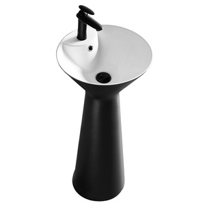 Ceramic Pedestal <b>Basin</b> <b>Round</b> Single Hole Glossy Finish Bathroom Sink - Product Image 5