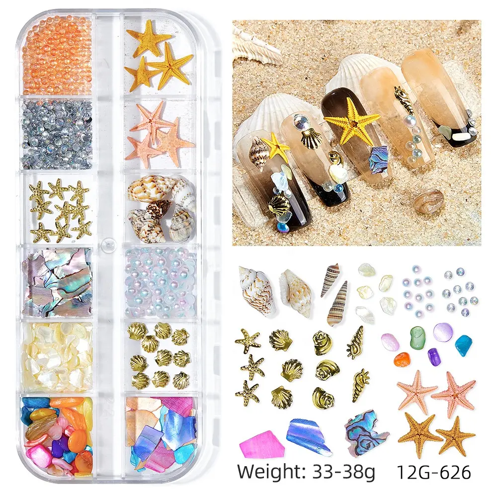 Ocean style shell nail art 3d ocean seashell nail arts decorative small nail stones accessories