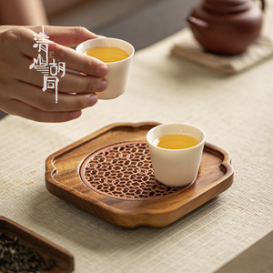 Plateau à thé rond en bois de noyer Qingshan Hutong, résistant à la chaleur, accessoire rétro pour le thé Kung Fu - Product Image 4