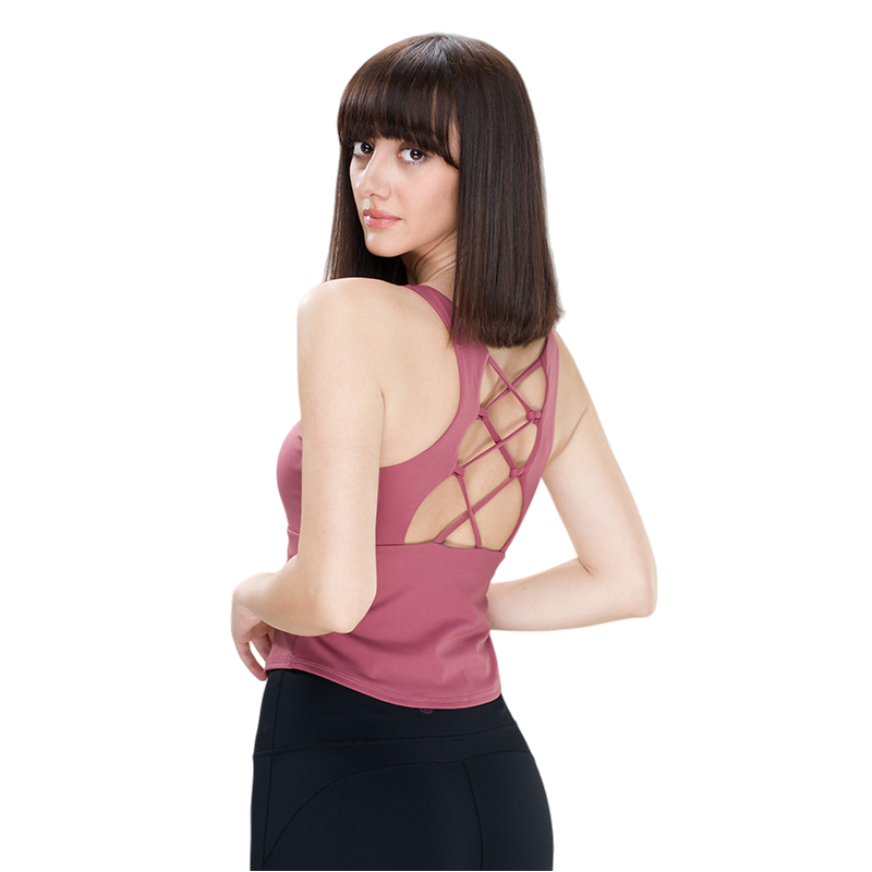 Women's Breathable Lightweight Yoga Tank Top Wide Shoulder Straps Recyclable Hollow Out Mesh Sports Bra