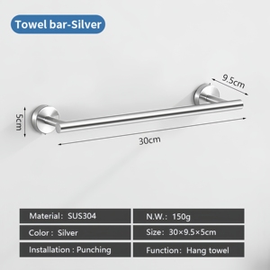 Tự dính thiết kế hiện đại duy nhất không khoan đen bạc Thép không gỉ 304 khăn vòng chủ cho phòng tắm sử dụng - Product Image 5