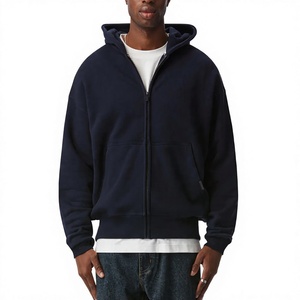 Sweat-shirts à capuche pour hommes en gros, haute qualité 380 GSM, personnalisables OEM, coupe oversize et carrée, en molleton brossé 100% coton, avec fermeture éclair intégrale - Product Image 4