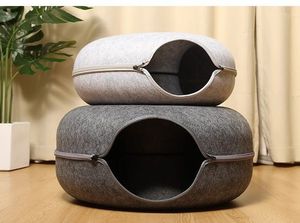 Hot Selling Semi-Closed Funny Filz Donut Katzen nest Abnehmbare Haustier Katze Bequemes Bett Haus Leicht zu reinigen - Product Image 3