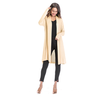 Cardigan Long Ouvert Devant Couleur Unie Ample à Manches Longues pour Femmes Grandes Tailles, Vêtement Femme en Gros