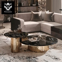 Ensemble de table basse en marbre de luxe avec base en acier inoxydable, design moderne et antique, couleur et taille personnalisables, meubles de salon 3 pièces