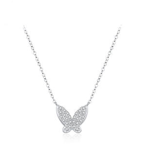Collar con colgante de mariposa de plata de ley S925 con circonita de corte redondo súper brillante, versión de cobre personalizable para mujer - Product Image 1