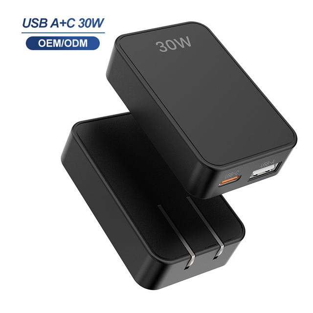 Foldable Compact Mini Design US Plug Dual Port USB A+C 18W PD 30W Fast Charging USB Wall Charger with Safety FCC Certification