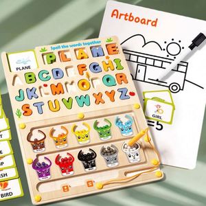 Jouet d'apprentissage polyvalent 5 en 1 en bois Montessori, labyrinthe magnétique de couleurs et de chiffres, jouet d'apprentissage des lettres ABC - Product Image 3