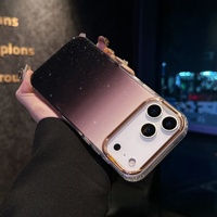 Coque transparente scintillante à dégradé de couleur avec cadre de caméra plaqué or pour iPhone 17 16 15 14 13 12
