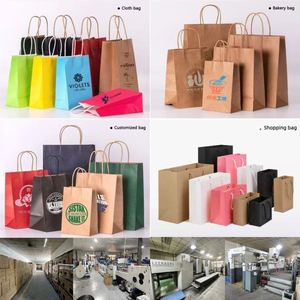 KM Top-Ranking Handle Bag Wholesale Custom Logo Eco-Friendly Tote Bag Brown Fast Food Take Away Kraft Paper Bag - Product Image 3
