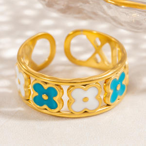 European Style Stainless Steel <b>Rings</b> For Women Flower Pattern 18k Gold Plated Colorful Jewelry Gift Fashion <b>Ring</b> Yiwu Origin - Product Image 2