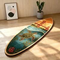 Tapis touffeté en forme de planche de surf, motif tortue de mer vintage, tapis de sol irrégulier en peluche pour salon, chambre à coucher, décoration intérieure