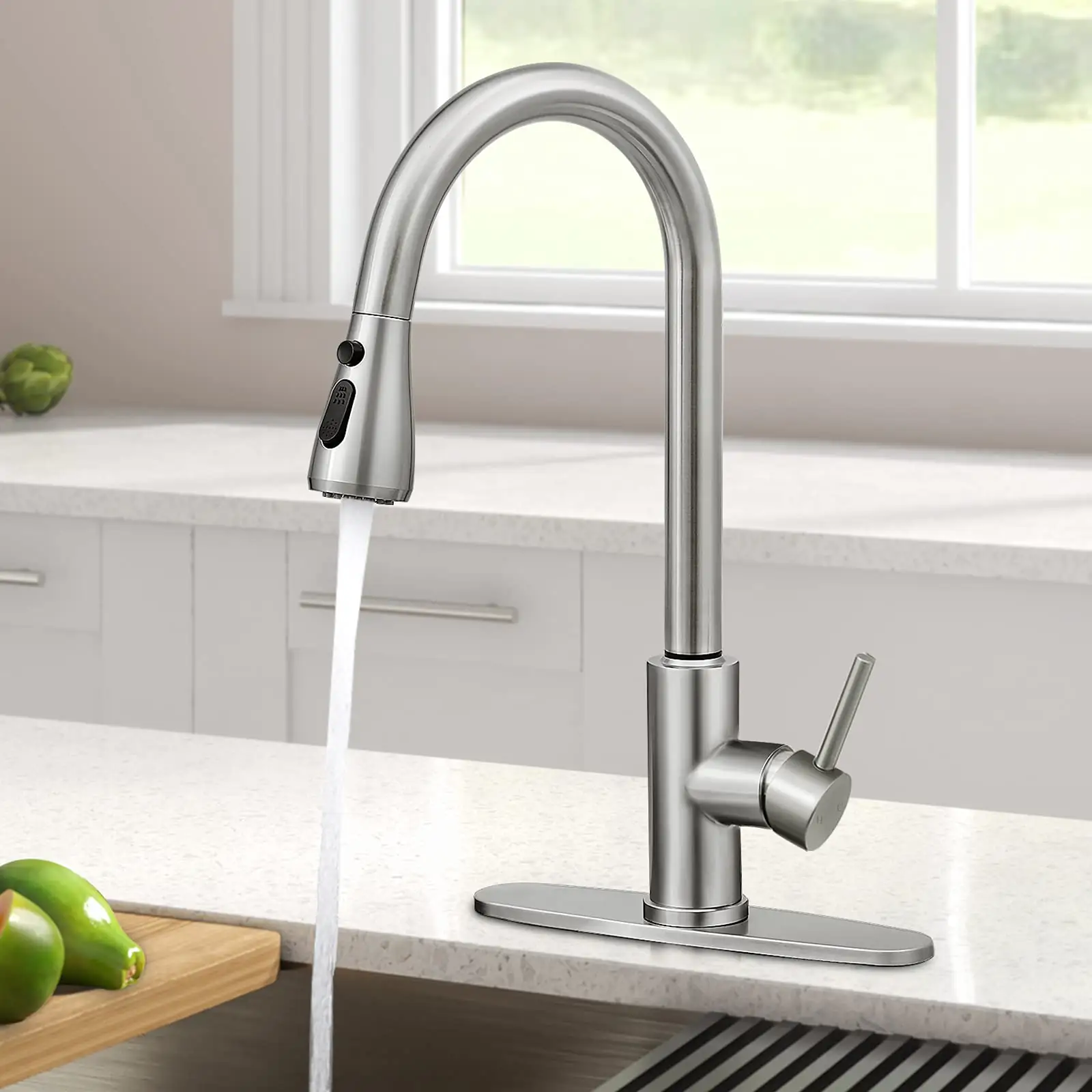 Kitchen Faucet with Pull Down Sprayer Single Level Stainless Steel Kitchen Sink Faucets Pull Out Kit