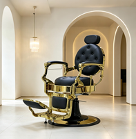 Chaise de barbier élégante de style rétro avec finition dorée rotative pour hommes, mobilier de salon de coiffure