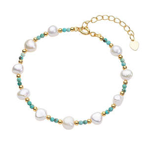 สร้อยข้อมือไข่มุกน้ำจืดสไตล์บาโรกสำหรับผู้หญิงระดับไฮเอนด์ ประดับด้วยหินธรรมชาติ ลาพิส ลาซูลี เทอร์ควอยซ์ และคริสตัล ดีไซน์หรูหรา - Product Image 2