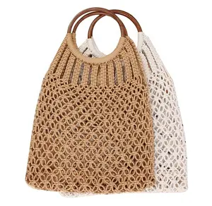 Wholesale Holiday Woven Hollow Out Supermarket Fruit Shopping Package Bag Fishing Summer Beach Bag Women Ladies Crochet Handbag