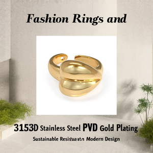 Fashion <b>Rings</b> 316L Stainless Steel PVD Gold Plating Sustainable Resistant Modern Design - Product Image 3