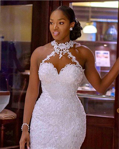 ชุดเดรสยาวเปิดหลังคอวีแขนกุดลูกไม้เซ็กซี่ไซส์ใหญ่พิเศษชุดแต่งงานสไตล์แอฟริกัน - Product Image 2