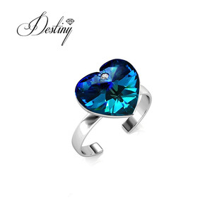 Anello di moda con anello con cuore blu oceano impreziosito da cristalli <span class=keywords><strong>Swarovski</strong></span> in argento Sterling <span class=keywords><strong>gioielli</strong></span> 925 anello placcato in oro 18K - Product Image 3