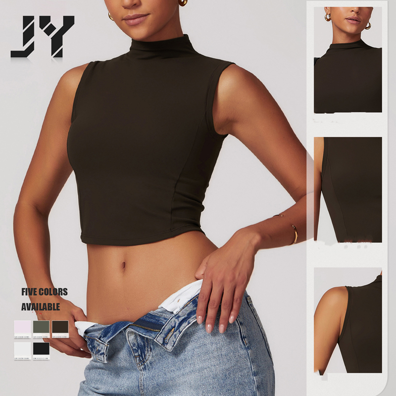 JY Hot Selling Breathable Nylon Yoga Top Tight Fitting Waist Hugging Comfortable High Elasticity Solid Color Sports Top