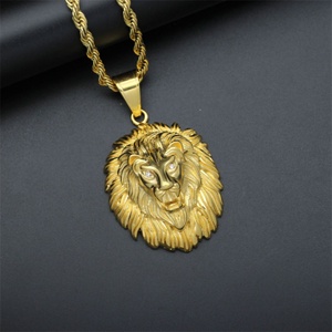 Collar de León Estilo Hip Hop, Chapado en Oro, Acero Inoxidable, con Zirconia en Forma de Ojo de León - Product Image 3