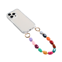 Trendige bunte Acryl-Steinperlen-Halskette, Handgelenk- und Umhängeband, 32 cm Länge, für Fitness, Workout, Laufen, Handy