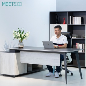 Modern Convertible MFC Wood Panel Executive Office <b>Table</b> for Boss for Home Office or Workshop Use - Product Image 3