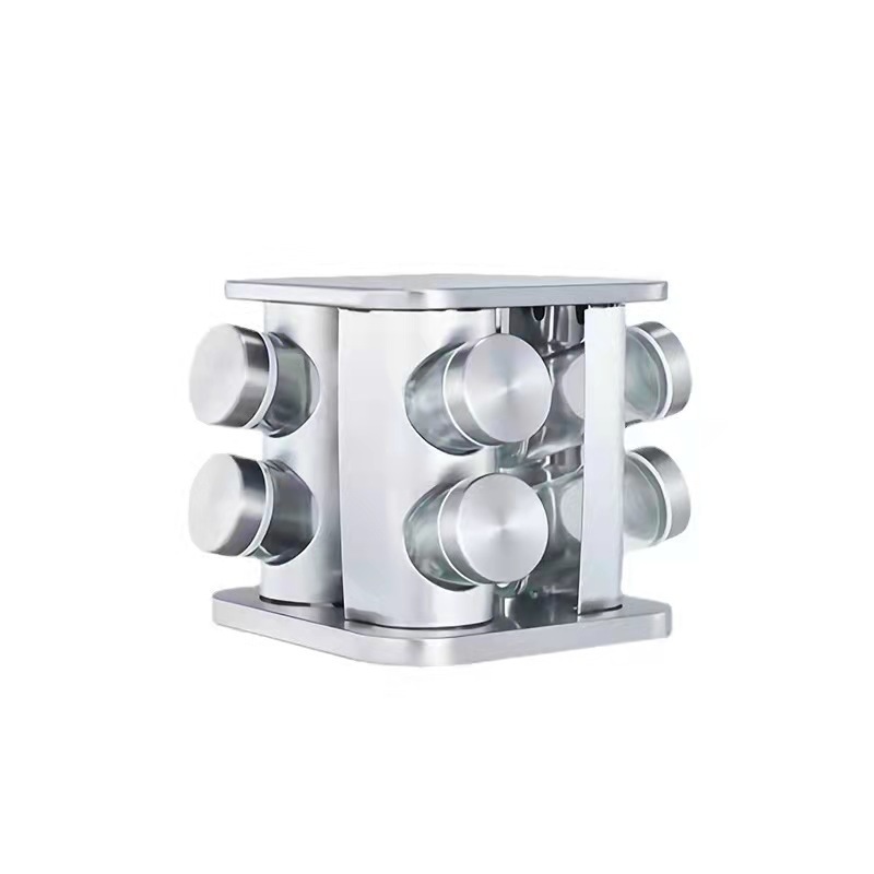 360 Turntable Rotating Spice Jar Rack Set Organizer Stainless Steel ...